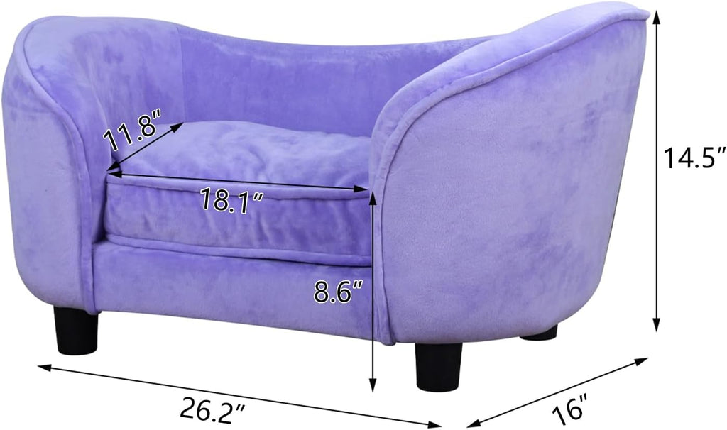 Pet Sofa Bed, Velvet Fabric Pet Couch Chair with Removeable Washable Cushion for Small Dogs Cats (Purple)
