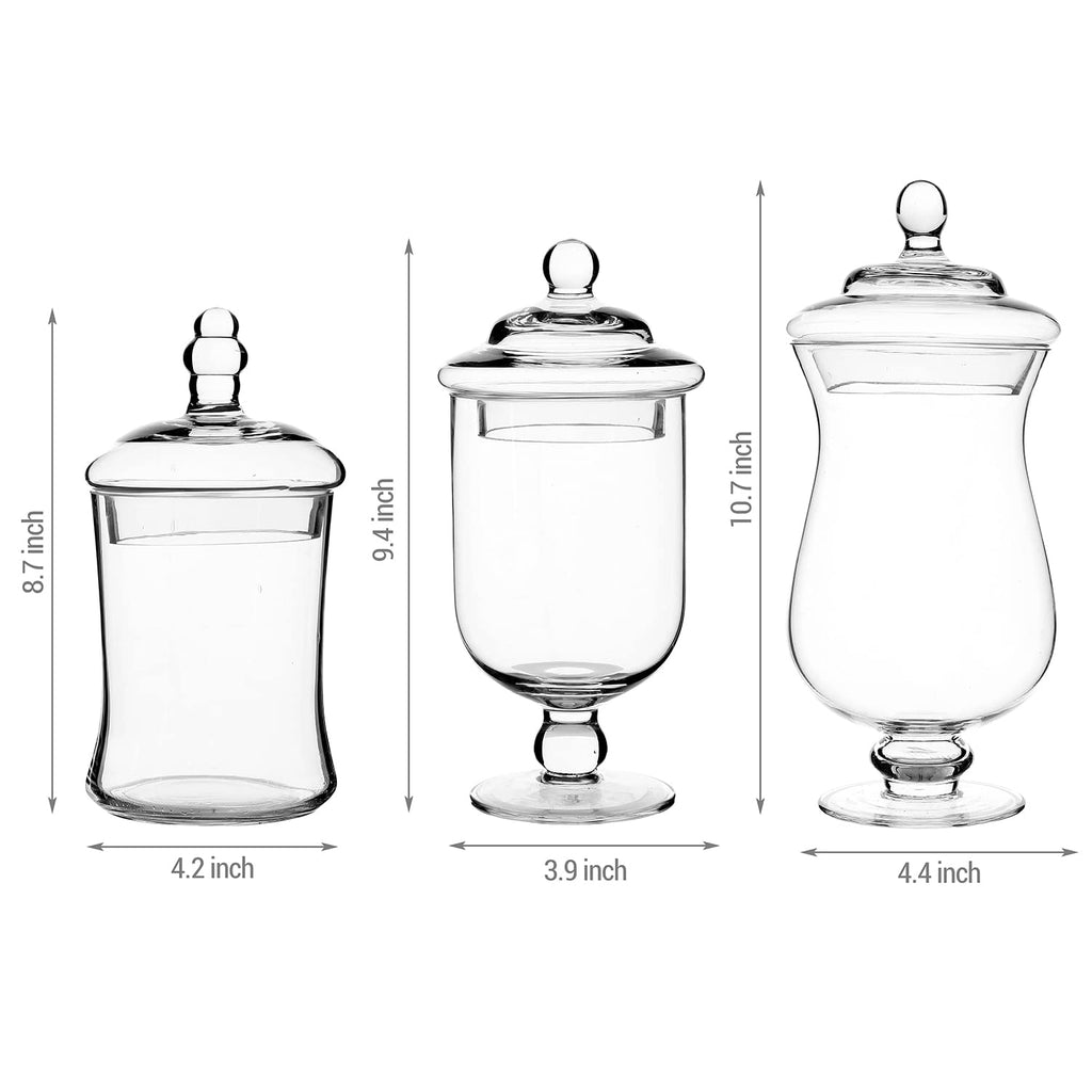 Clear Glass Apothecary Jars With Lid Footed Vase Set of 3