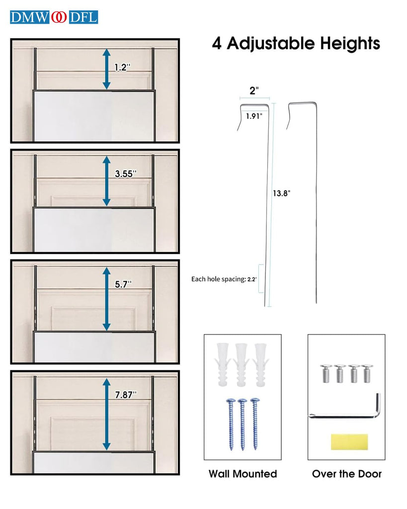48x14 Over Door Full Length Mirror No Drill Hanging Silver White