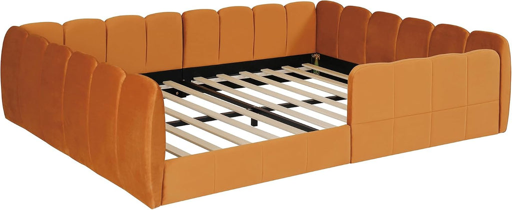 Montessori Floor Bed with Guardrails, Pumpkin Orange