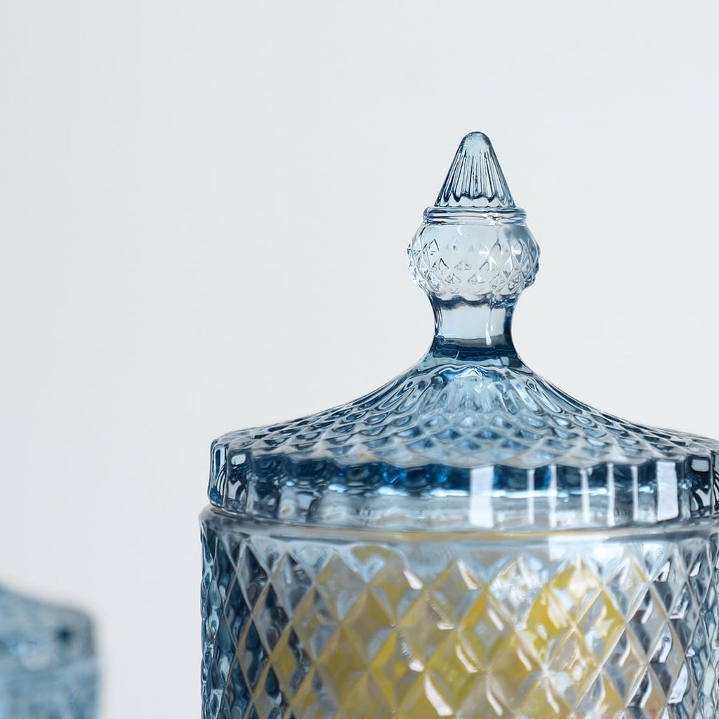 Diamond Faceted Crystal Glass Candy Jar with Lid, 18oz Blue Decorative Jar, Nut Jar, Dried Fruit Storage Jar.