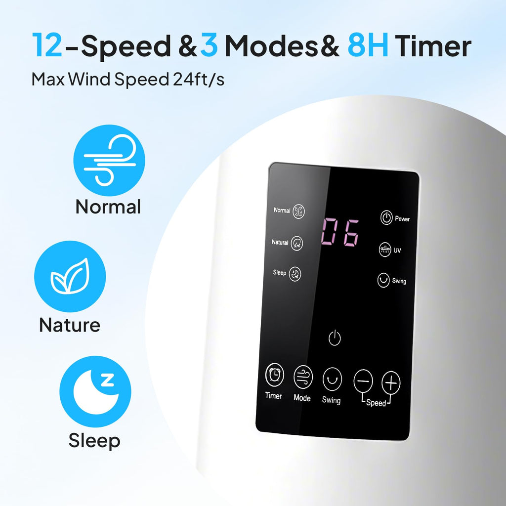 38inch Bladeless Tower Fan, Quiet Smart Bladeless Fan with BLDC Motor, 70°Oscillating Cooling Fan with 12 Speeds, 3
