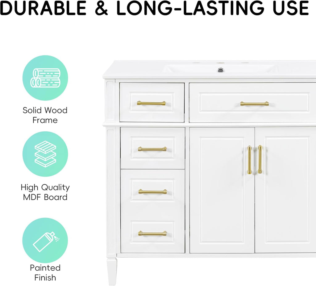 36" Freestanding Bathroom Vanity with Sink - Vanity Set with Flip Drawer & 3 Storage Drawers