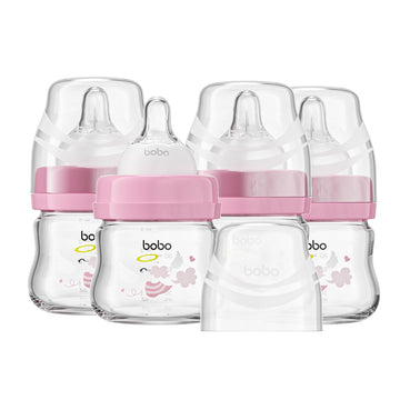 Glass Baby Bottles with Slow Flow Nipple, Newborn Anti-Colic Baby Bottles for 0+ Months, Wide Neck Feeding Bottle