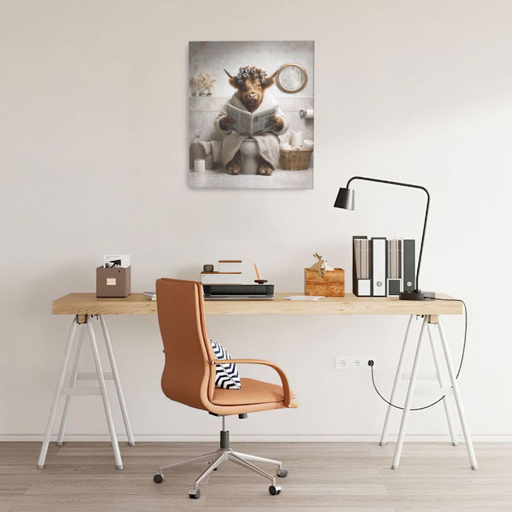 Funny Highland cow Bathroom Wall Art Cow Bathroom Pictures Wall Decor Cow Toilet Bathroom Canvas Painting Print