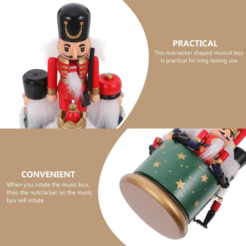 Nutcracker Music Box, Rotating Wind Up Wooden Christmas Decor