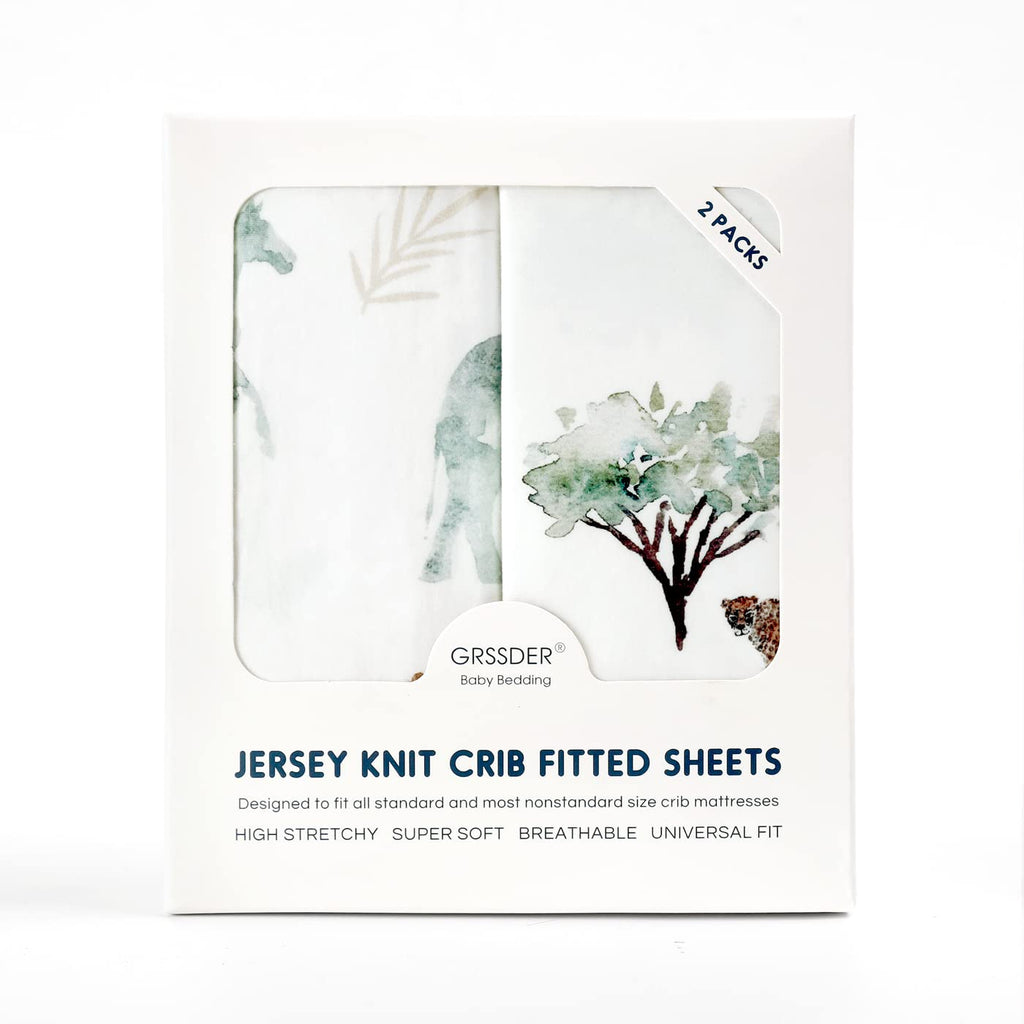 Crib Sheets 2 Pack, Jersey Knit Stretchy Soft Fitted Baby Bed Sheet