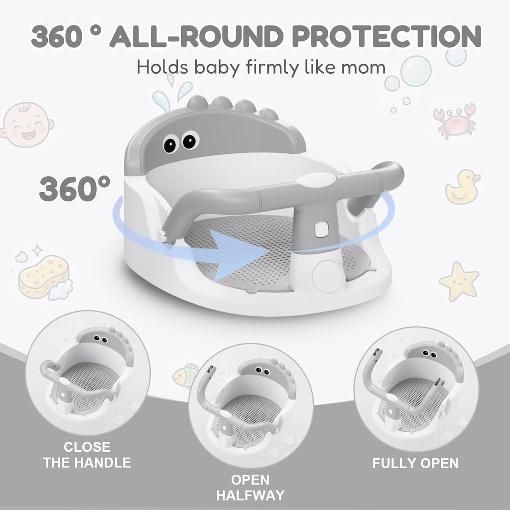 Bath Seat for Babies 6 Months & Up Sitting Up with Suction Cups, Grey