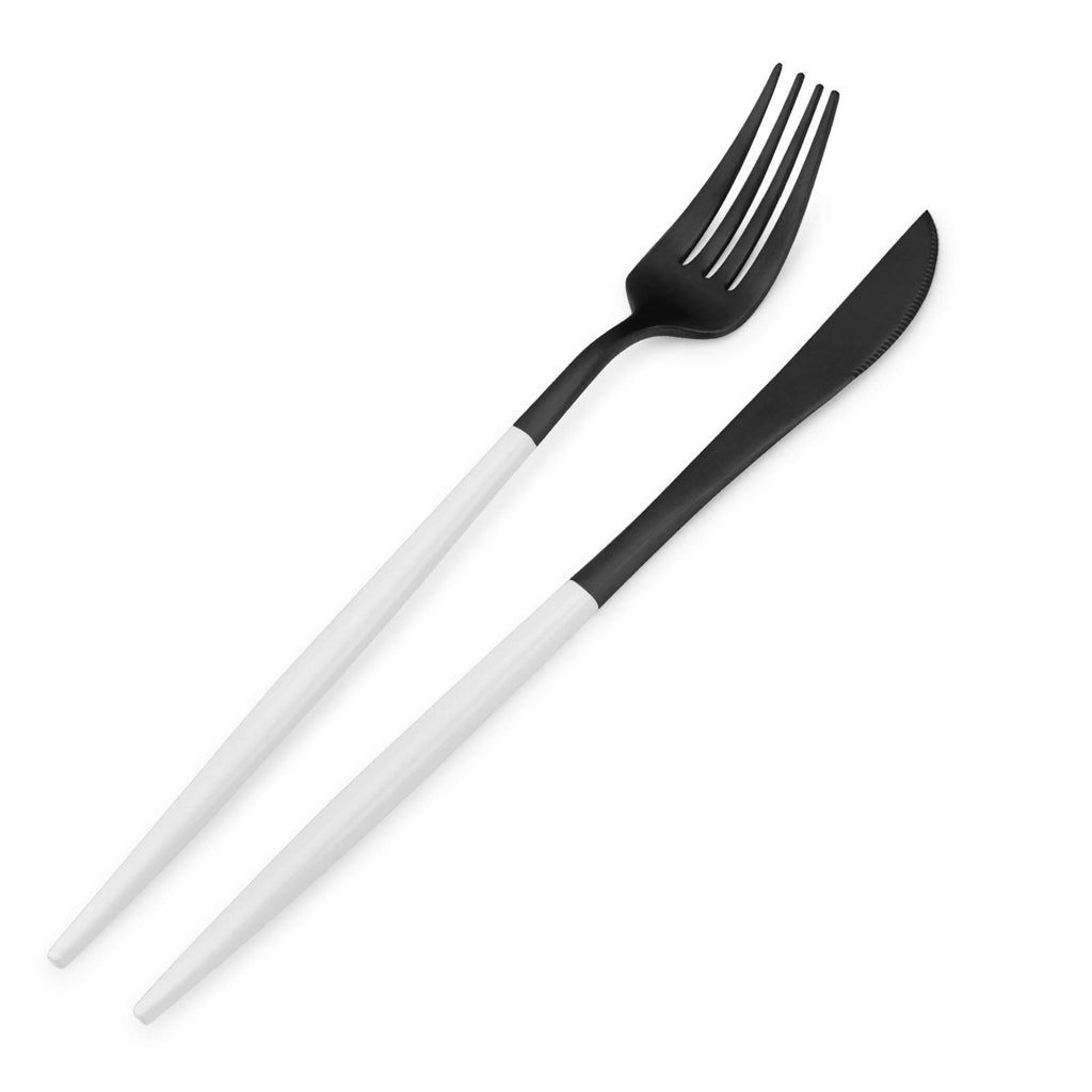 Matte Black Silverware Set with white handle, 20-Piece Stainless Steel Flatware Set, Kitchen Utensil Set Service for