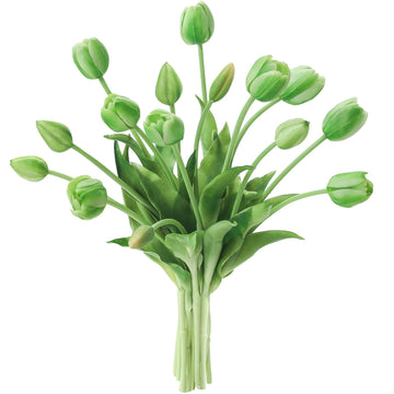 15 Pcs Jade Green Artificial Tulips, Real Touch Latex Faux Bouquet with Buds, Lifelike Floral Stems, Fake for Vase
