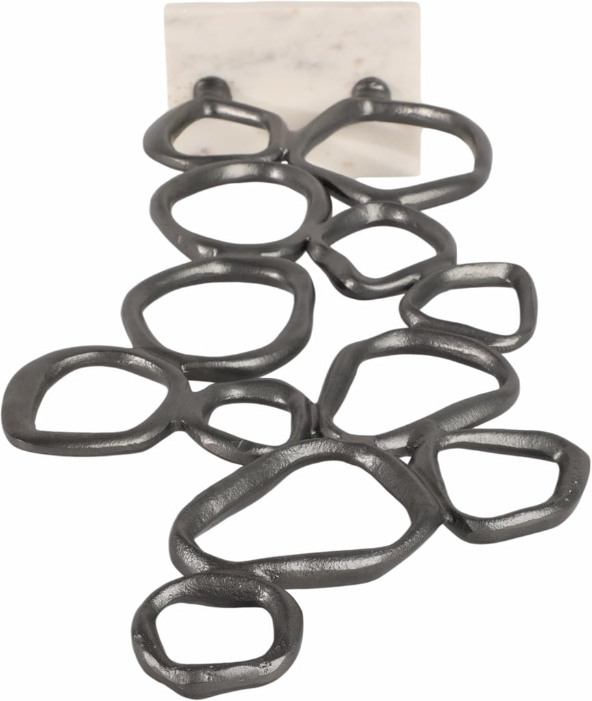 Abstract Sculpture Home Decor Figurine Ornament - Metal Loop Detail Statue on Marble Base for Shelf or Coffee Table