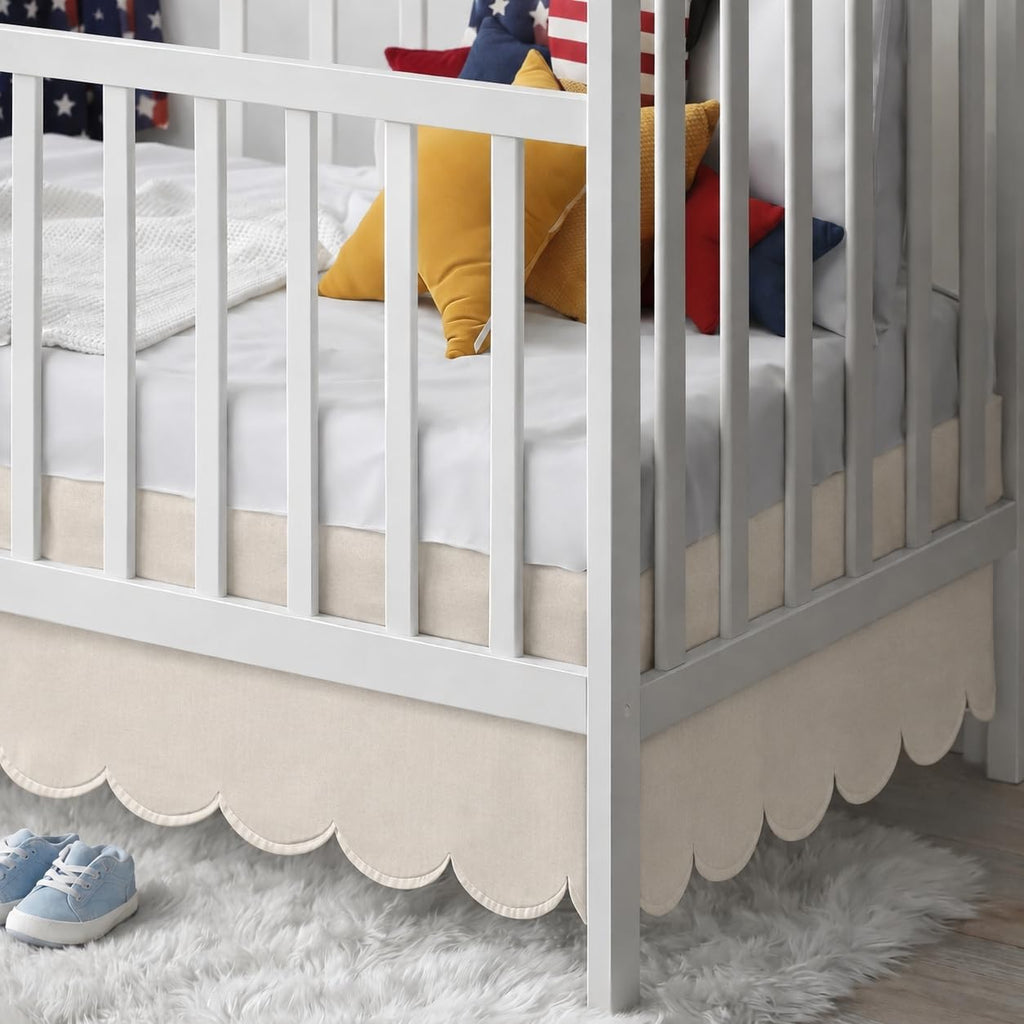 28 x 52 Oatmeal Beige Crib Skirt 14 Inch Drop, Scalloped Crib Bed Skirt