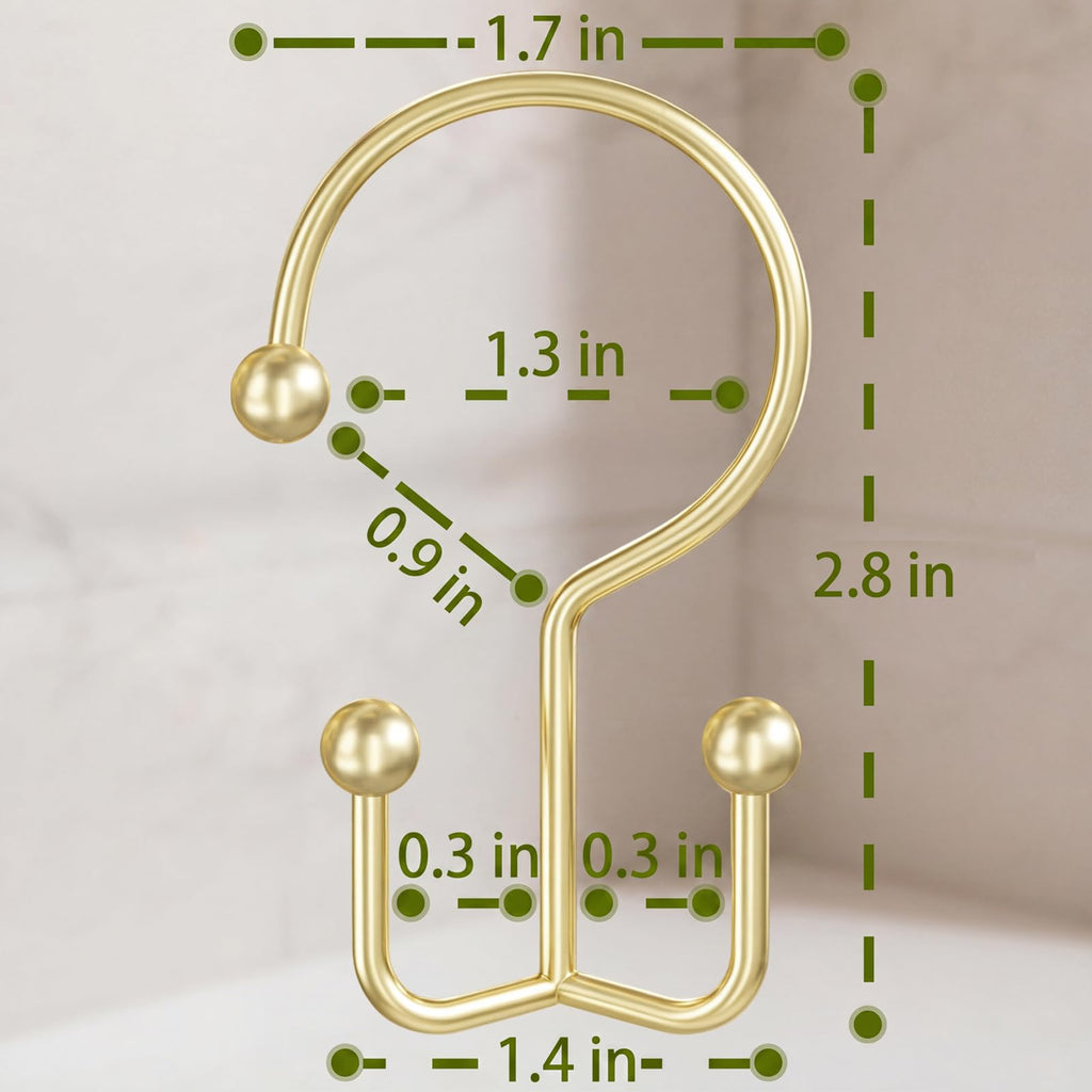 Shower Curtain Hooks, Metal Shower Curtain Rings, Gold Shower Curtain Hooks Rust Proof, Double Shower Rings for