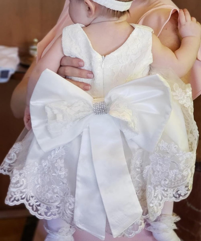 Baby Girls Ruffle Lace Bowknot Flower Dress for Pageant Party Wedding