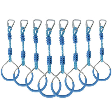 Ninja Warrior Obstacle Course Playset Ninja Ring Trapeze Swing Monkey Bar For Outdoor Indoor Jungle Gym, 8 Blue