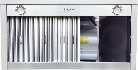 36 Inch Stainless Steel Range Hood Insert 610 CFM 4 Speed LED Lights Dishwasher-Safe Baffle Filters