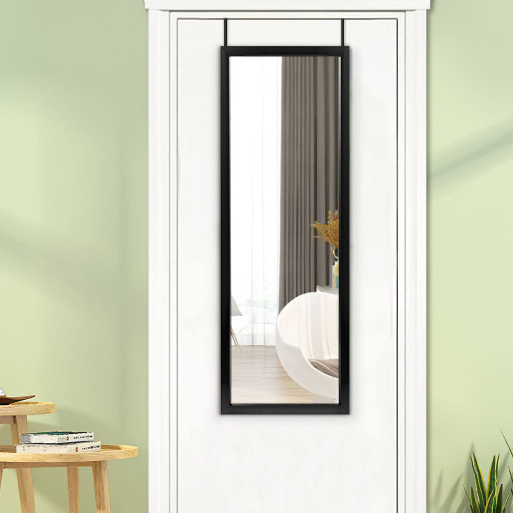Over The Door Wall Mirror, 43" x 18", Black, Plastic Frame