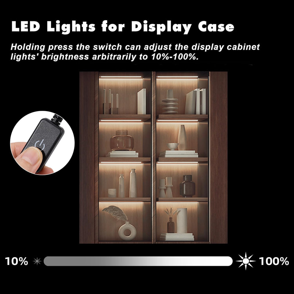 Black LED Shelf Lights, Display Cabinet Lights with Memory Function, 4 Pack x12 Inch Display Lights for Shelves, LED
