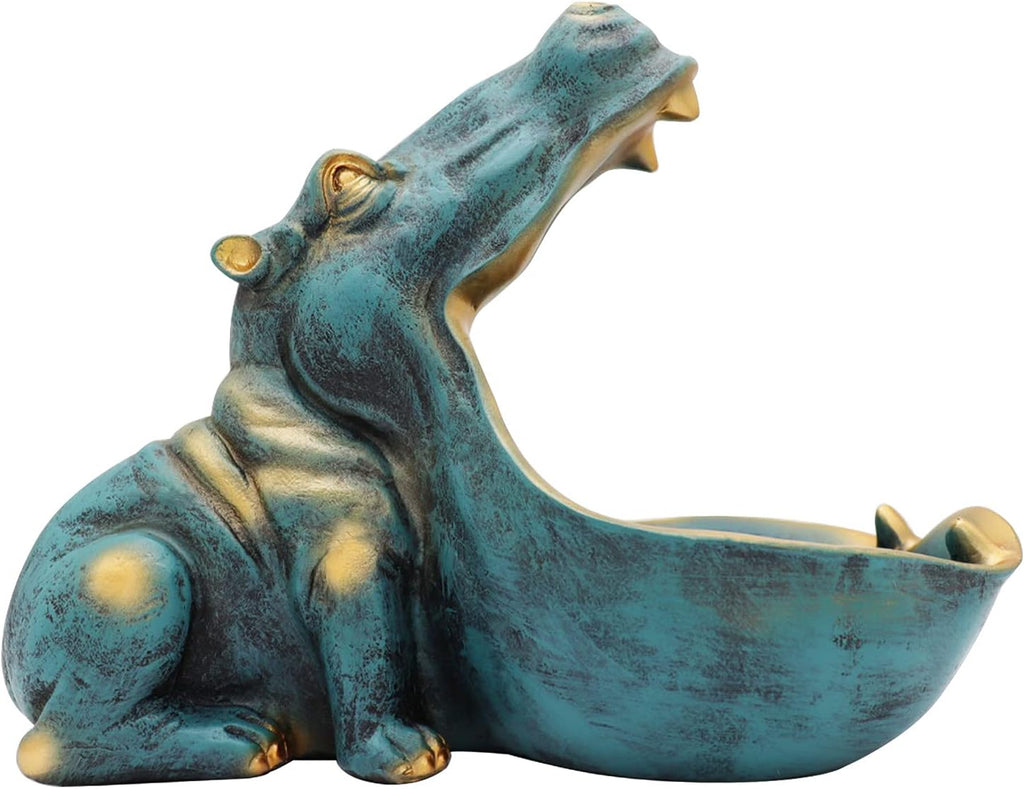 Hippo Statue,Large Hippopotamus Figurine Home Sculpture with Resin, Hippo Candy Jar, Candy Dish Bowl Desk, Key Bowl