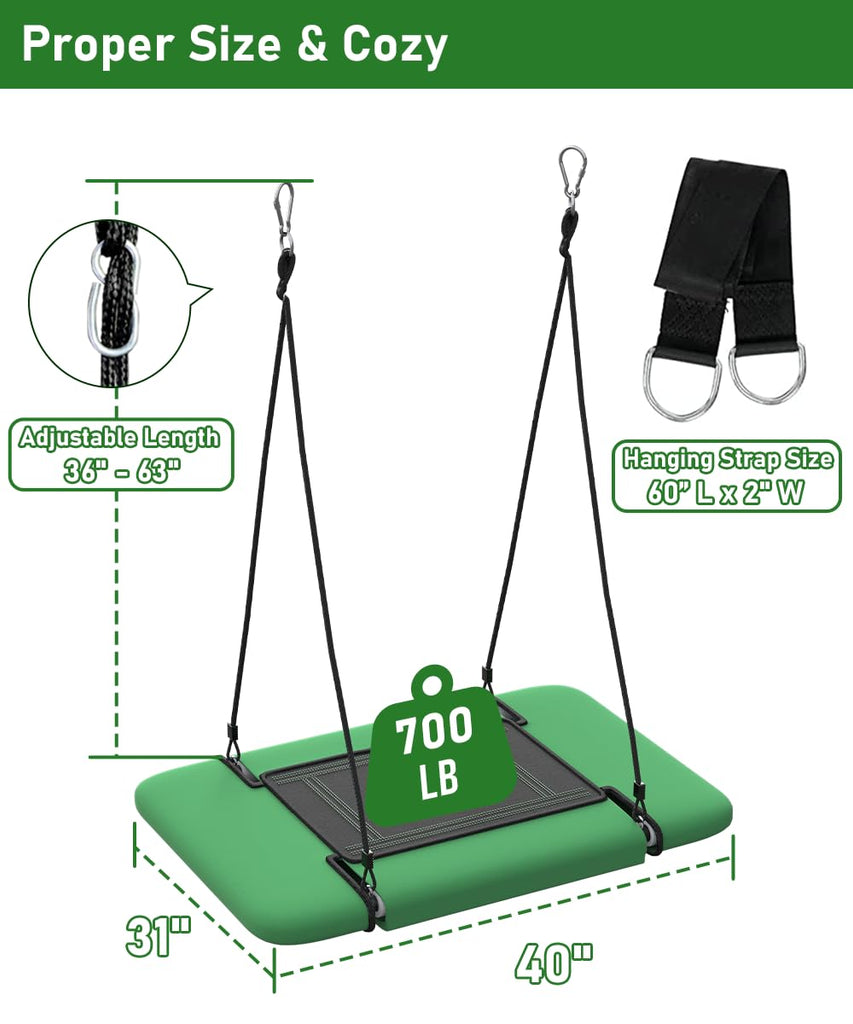 40" Retangular Tree Swing for Kids & Adults, Adjustable Platform Swing with Hanging Straps, 700lbs Capacity