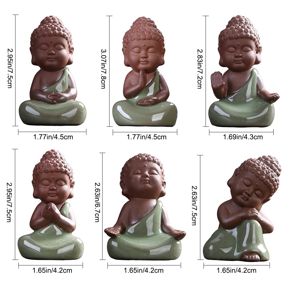 Ceramic Tiny Cute Baby Buddha Statue Monk Figurine Decoration Zen Decor Peaceful Rulai Figurine (D)