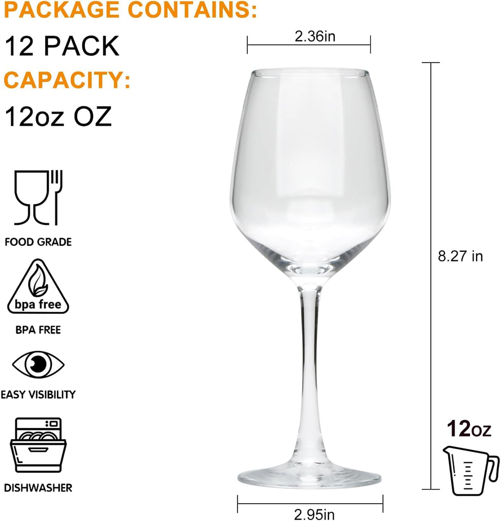 Wine Glasses Set of 12, 12oz Red Wine Glasses,for Red or White Wine, High-end Banquet, Party, Bar, Wedding, Gift (12