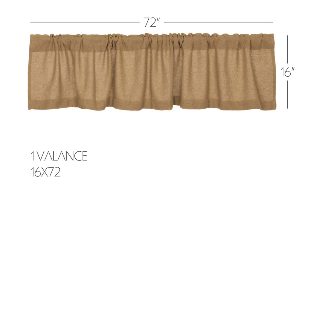 Burlap Natural Window Valance, Tan, 16x72