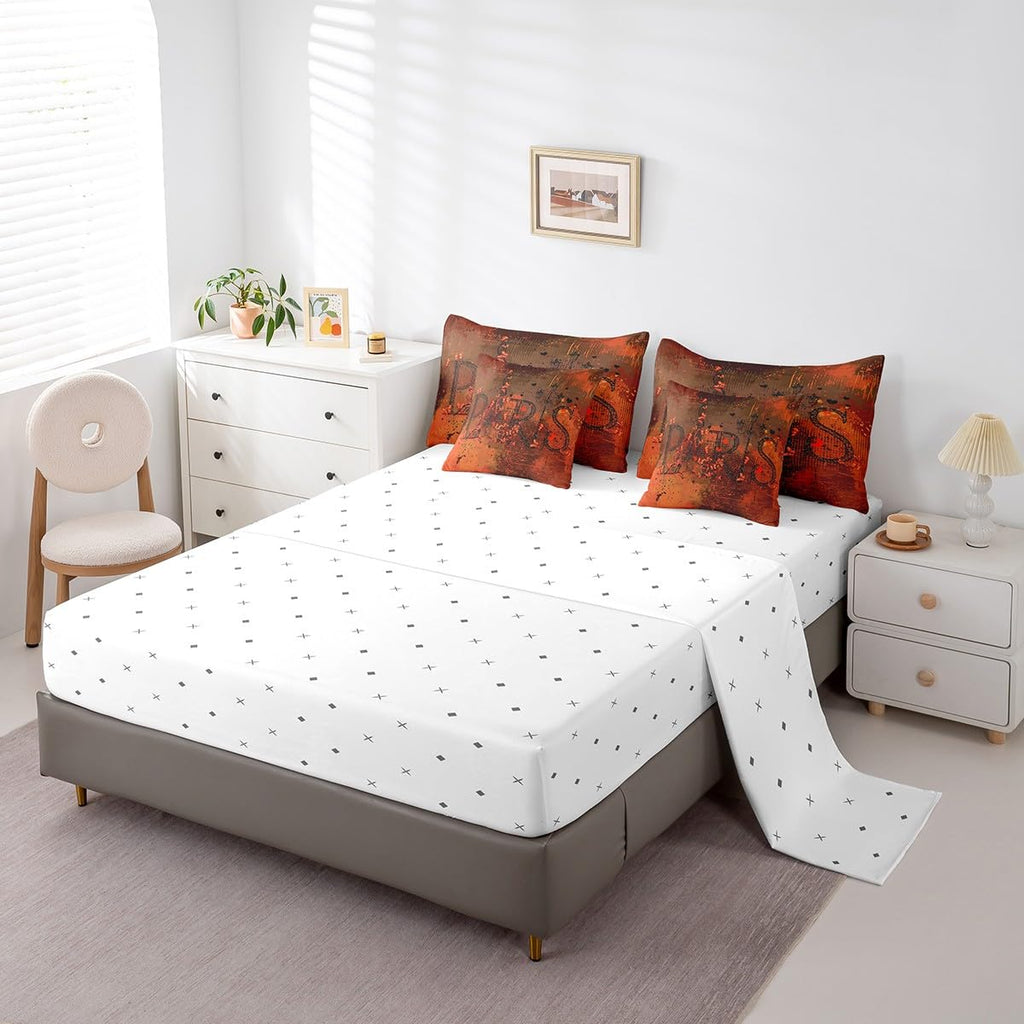 French Paris Twin Comforter Set 7-Piece Romantic Eiffel Tower Bed in a Bag, Red Gradient Bedding Comforter Sets Retro