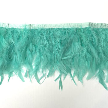 Turkey Feathers Fringe Trim for Party Clothing DIY Sewing Crafts Decoration Pack of 2 Yards (Mint Green)
