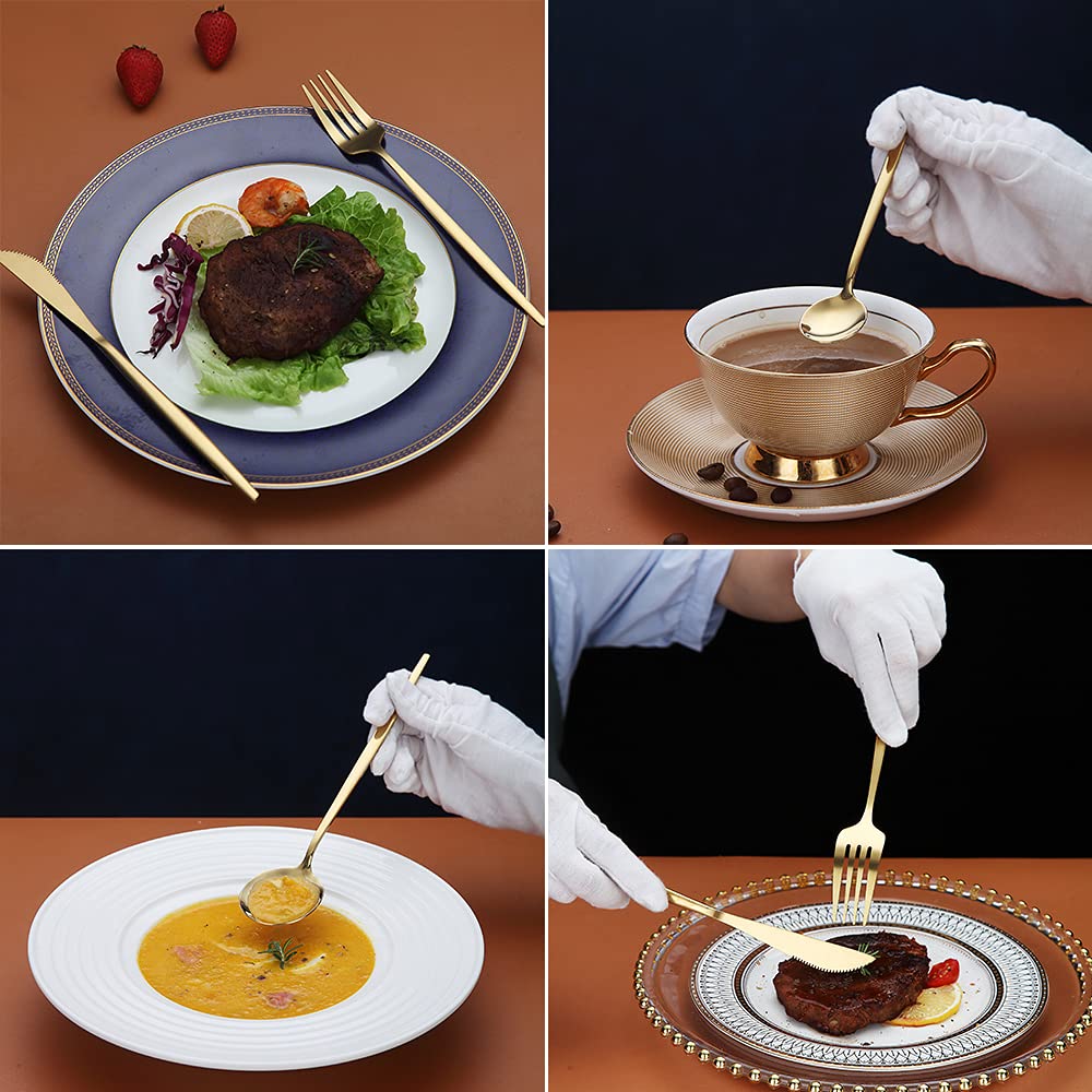 Matte Gold Silverware Set 40 Pieces, Stainless Steel Golden Flatware Set, Titanium Plating Cutlery Set, Matte Gold