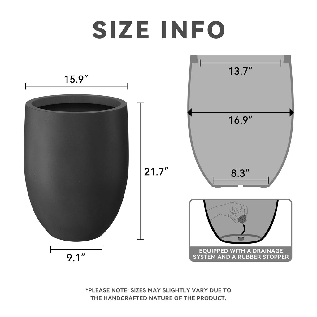 Black Concrete Planter 21.7" Tall All-Weather Round Large Pot