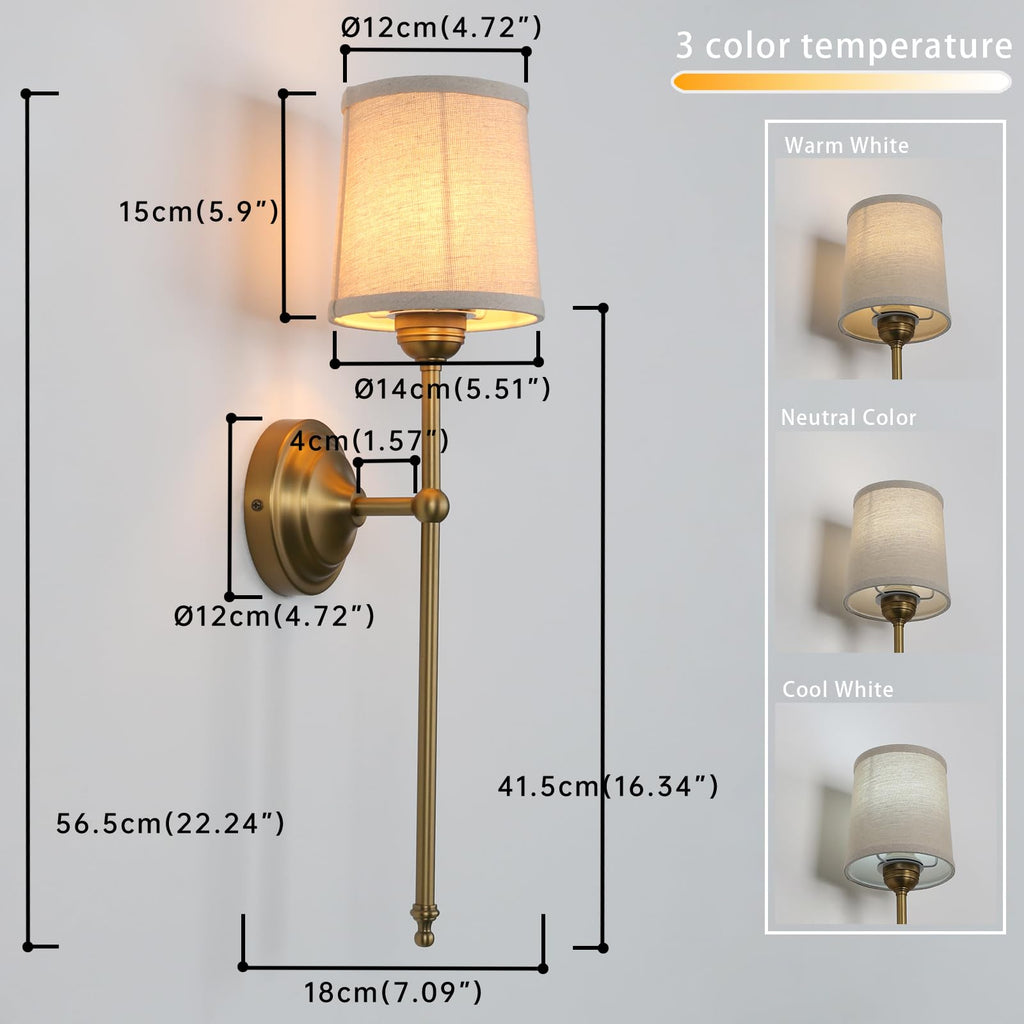 Battery Operated Sconces Wall Lighting Set of 2 with Fabric Shade