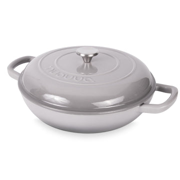 Shallow Cast Iron Casserole with Lid - Non Stick Dutch Oven Pot, Oven Safe up to 500° F - Sturdy Ovenproof Stockpot