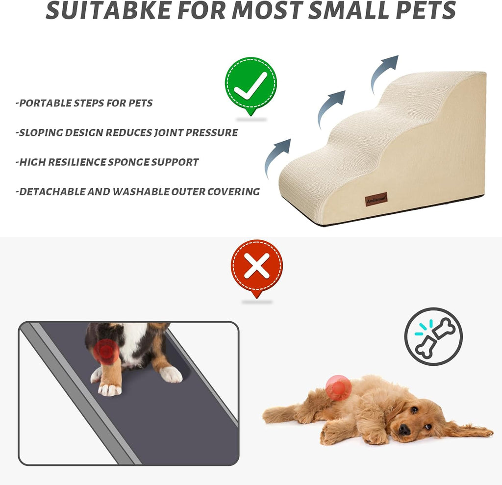 Dog Stairs for Small Dogs and Cats, 3-Step Pet Ramp for Couch, Chair