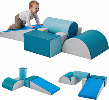 Foam Climbing Blocks Set for Toddlers - Piece Soft Play Gym with Ramp, Arch & Building Blocks, Wipe-Clean PU