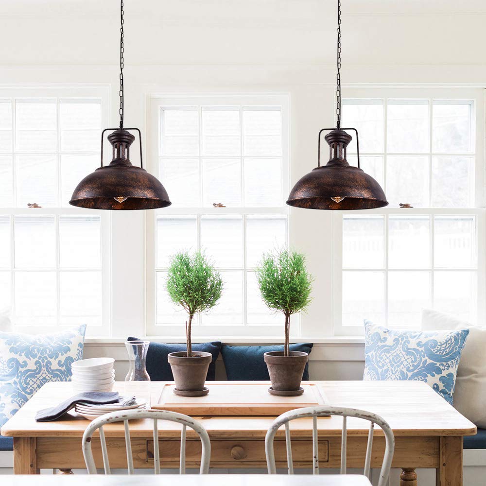 16.14" Farmhouse Pendant Light, Rustic Vintage Hanging Light Fixture Barn Dome Lampshade Ceiling Mount Lamp Island