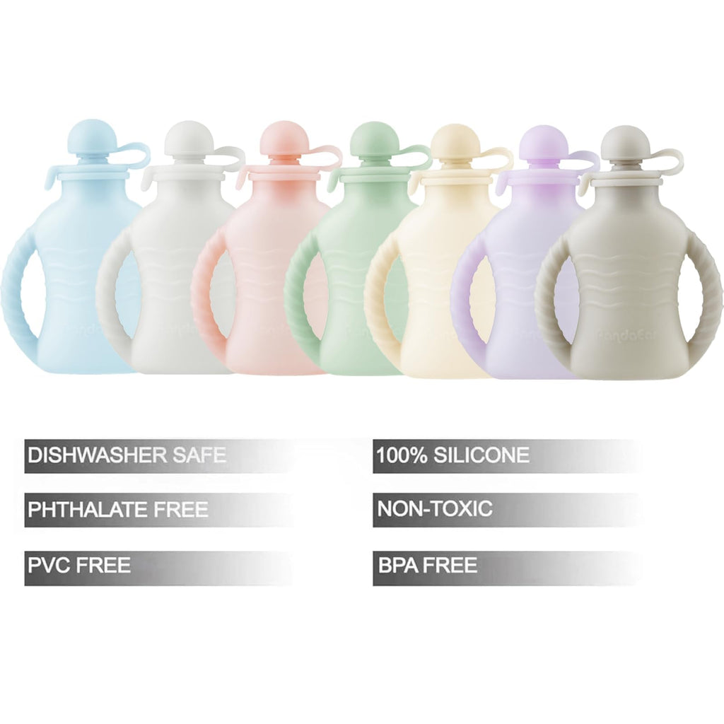 7-Pack Reusable Silicone Baby Food Pouches with Handles, 4oz Refillable Portable Pouches for Toddlers & Infants