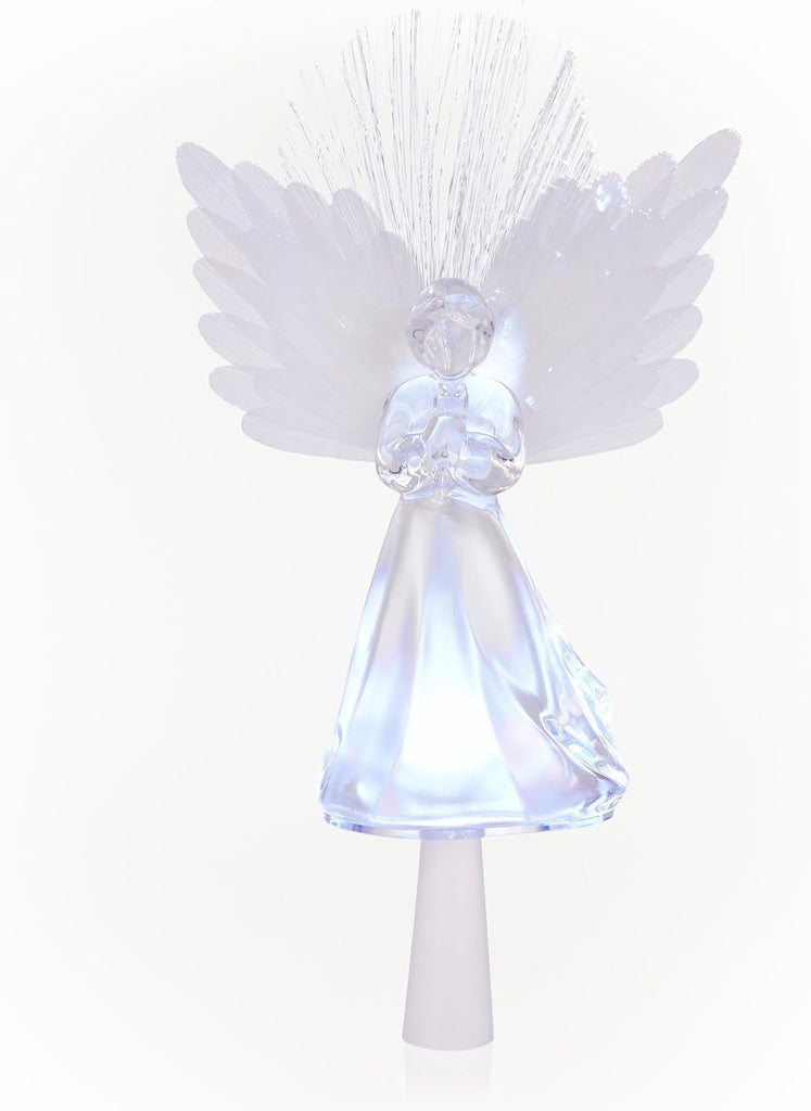 11" Tall Angel Tree Topper with Fiber Optic Wings and LED Light, with Timer Function, Durable Plastic, and Radiant