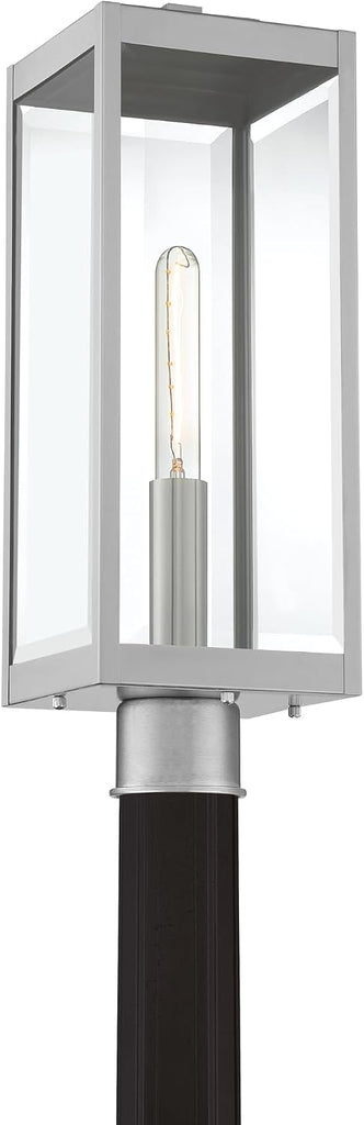 Westover Outdoor Post Lantern, 21.25 Inch 1-Light Stainless Steel Modern Lamp Post, Clear Beveled Glass