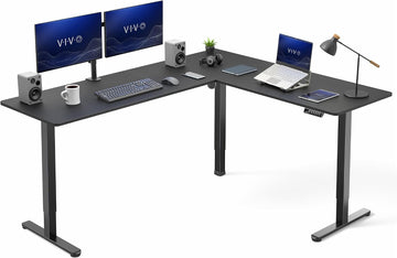 Black 75 x 63 in Corner Standing Desk, DESK-E3CTB-75 | Electric, Holds 225 lbs, Large Reversible L-Shaped Table, Sit