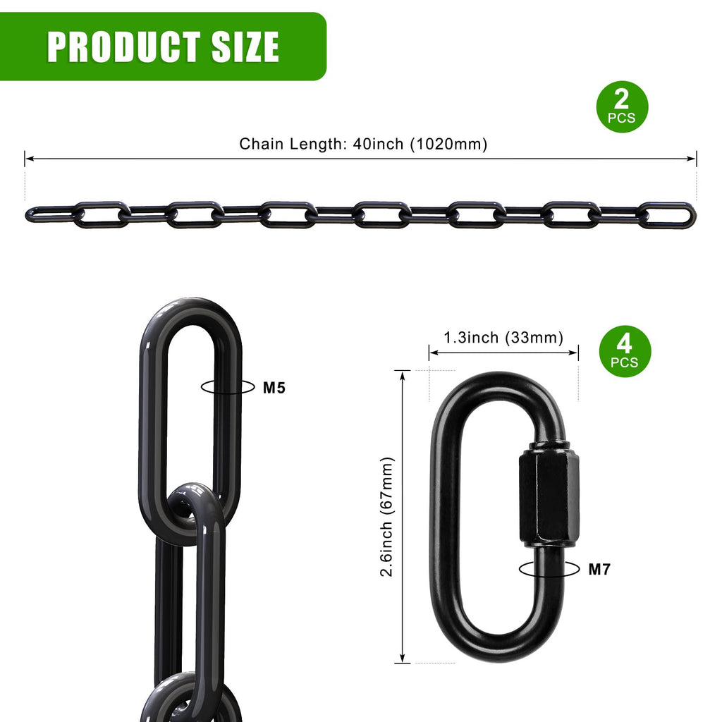 2Pcs 40" Hanging Swing Chain Black Plastic Coated Hanging Chains