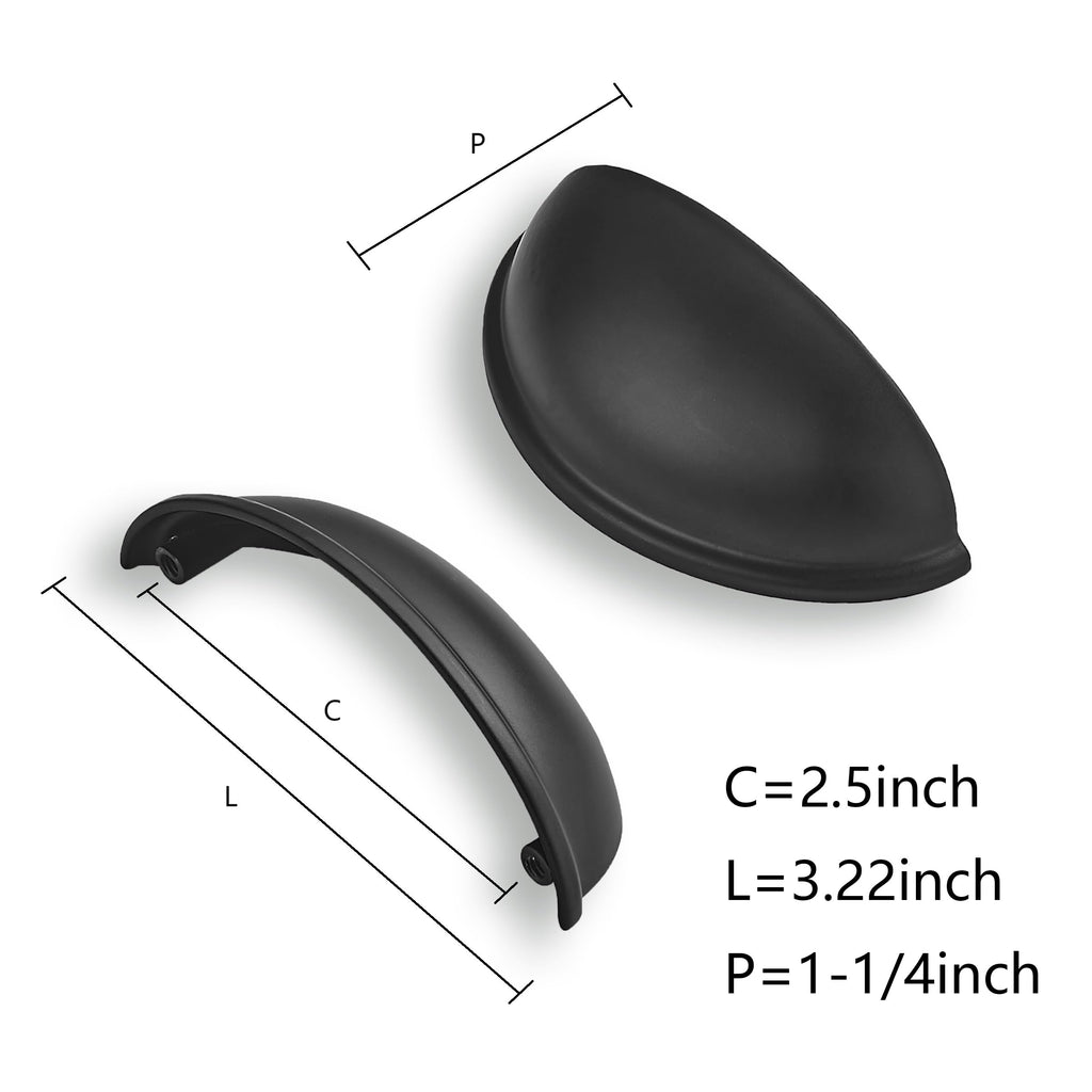 10 Pack 2-1/2" Drawer Pulls Matte Black Cabinet Cup Pulls Kitchen Hardware Cabinet Handles Drawer Handles Knobs 2-1/2