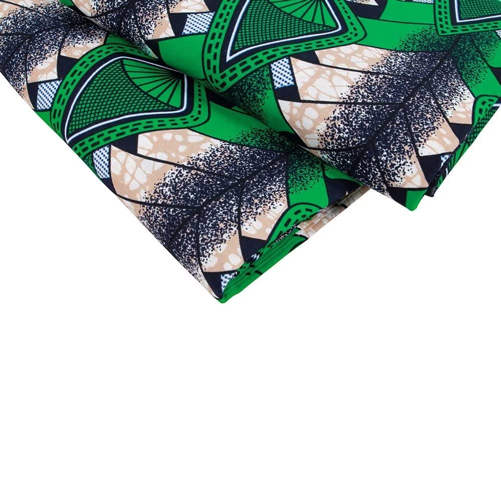 African Fabric 100% Cotton Kente Cloth by the Yard 6 Yards Green Ankara Print Wax Fabric 1485