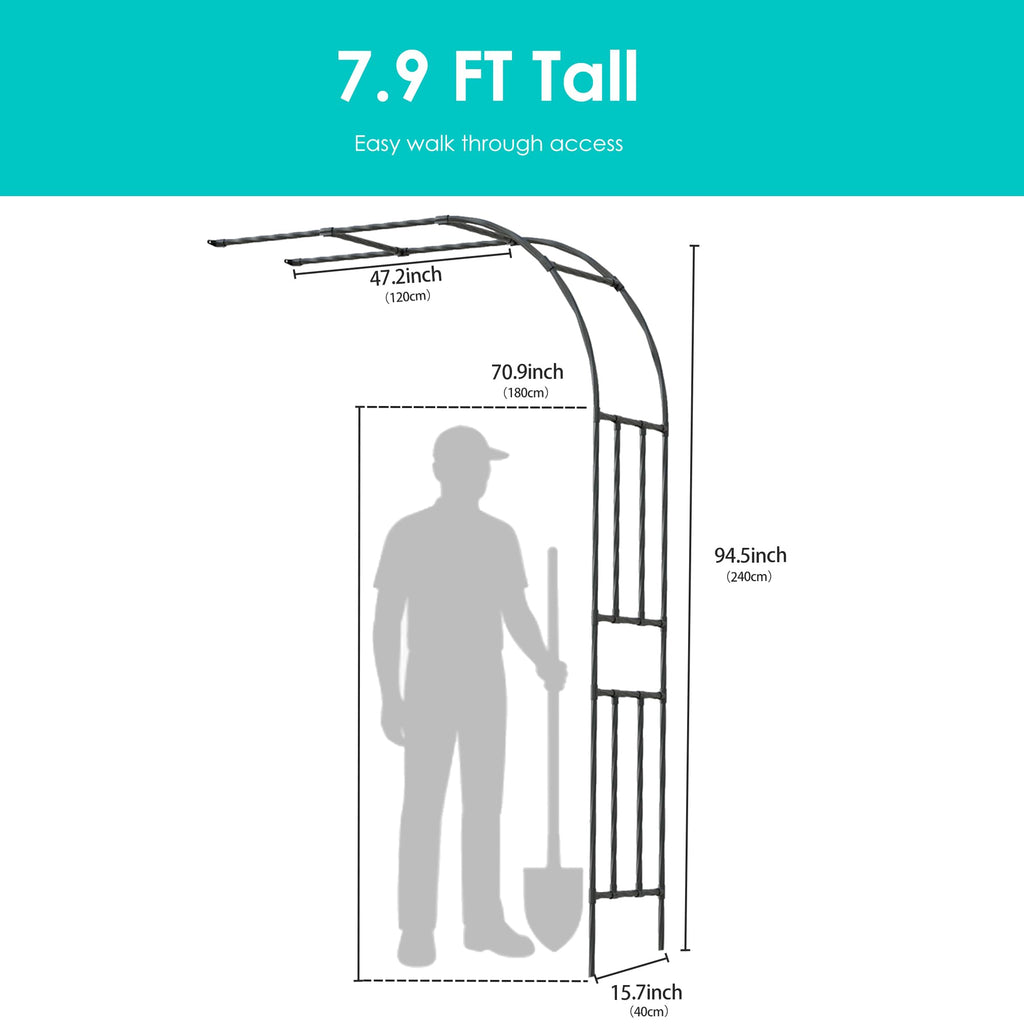 Half Garden Arch Trellis, 7.9FT Tall Pre-Assembled Metal Arbor Black