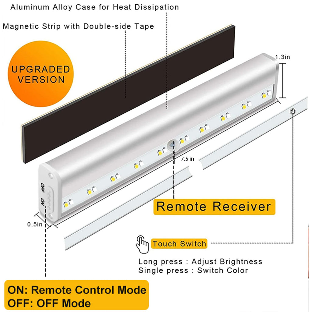 Remote Control Under Cabinet Lighting Wireless 6 Pack, 20-LED Dimmable Closet Lights Rechargeable Under Counter