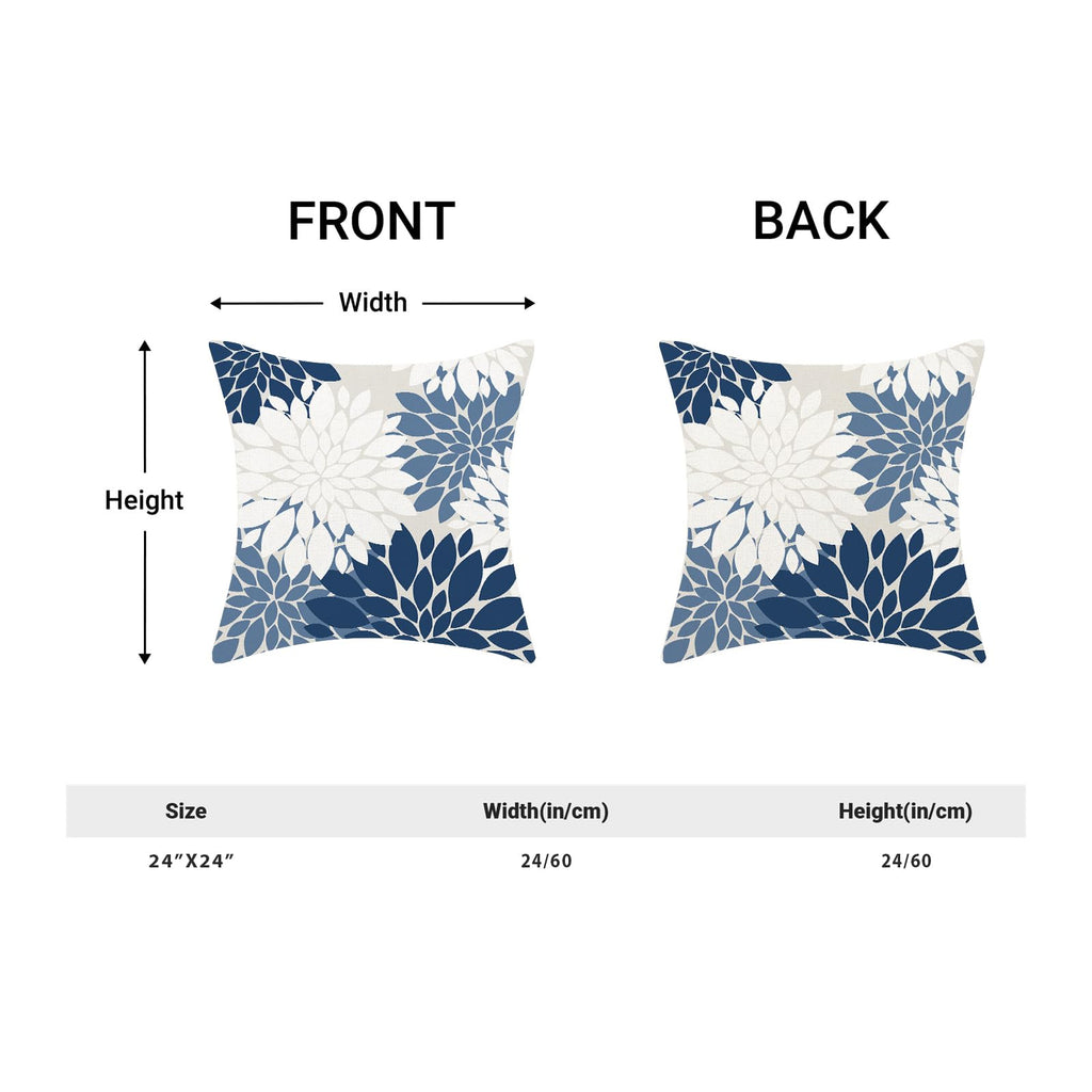 Navy Blue White Summer Outdoor Pillow Covers 24x24 Inch Set of 2 Dusty Blue Dahlia Floral Decor Throw Pillows Modern