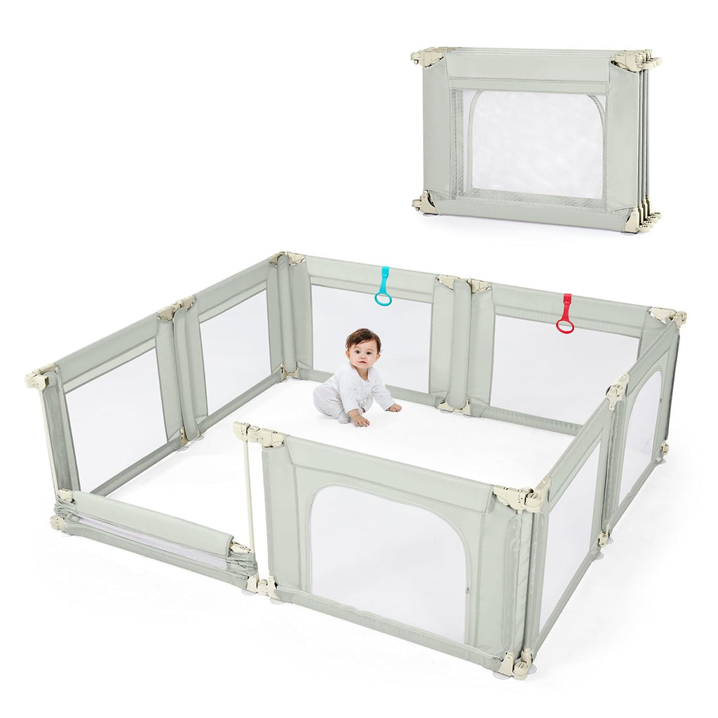 Dotey Adjustable Baby Playpen with Adult Door, Foldable Large Playpen for Babies and Toddlers, Breathable Mesh Indoor