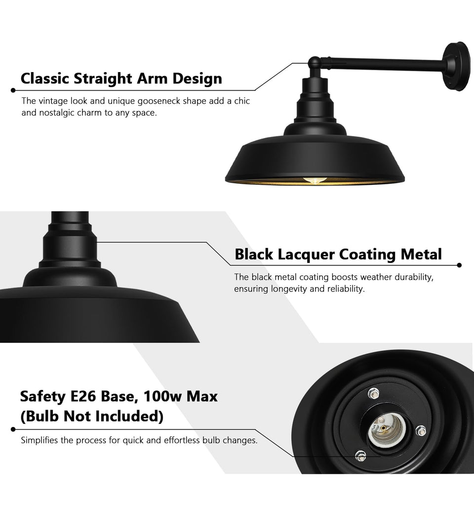 18" Black Gooseneck Barn Lights, Rust-Resistant, 2-Pack