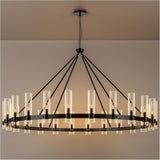 70 Inch Black Wagon Wheel Chandelier with Glass Shade, 24 Lights, Modern Farmhouse Style, Ideal for Dining Room, Kitchen, Entryways A115-B0CHF7PP6Z