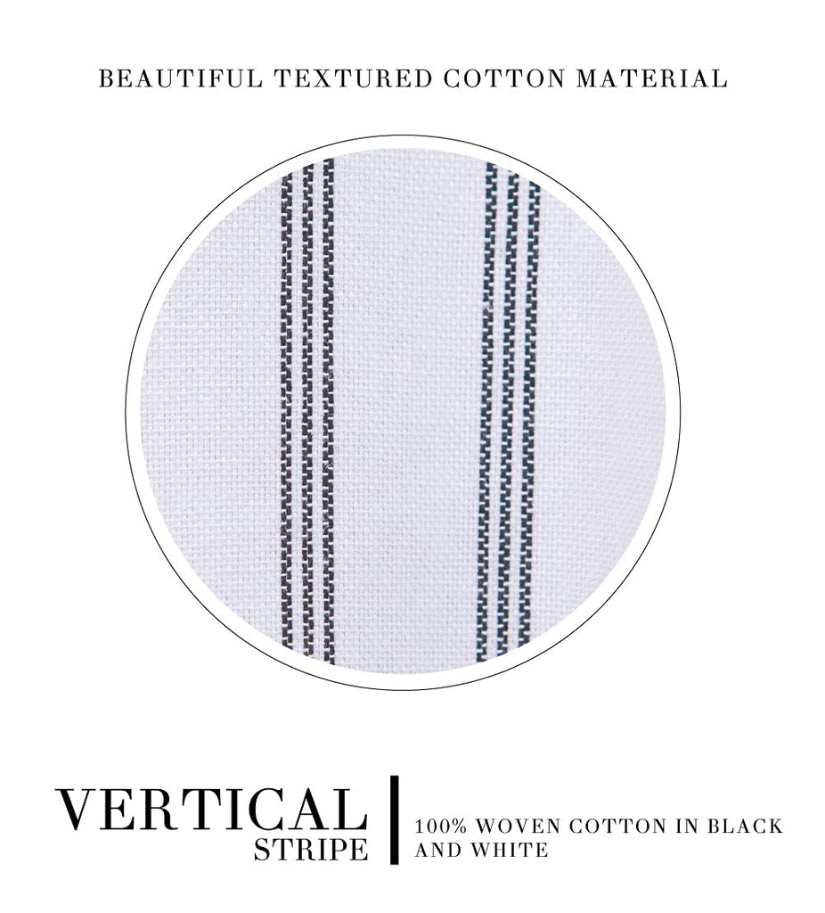 Modern Transitional White Stripe with Tassels - Vertical Black Lines Striped 100% Cotton, 72" x 72"
